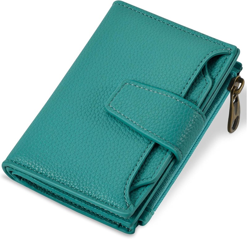 Airkit Small Wallet Women RFID Blocking Leather Bifold Compact Card Holder Wallet for Women with Zipper Coin Pocket 4 ID Window - Image 1